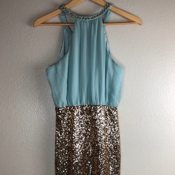XTaren Teal & Gold Sequin Cocktail Dress L - Picture 7 of 8
